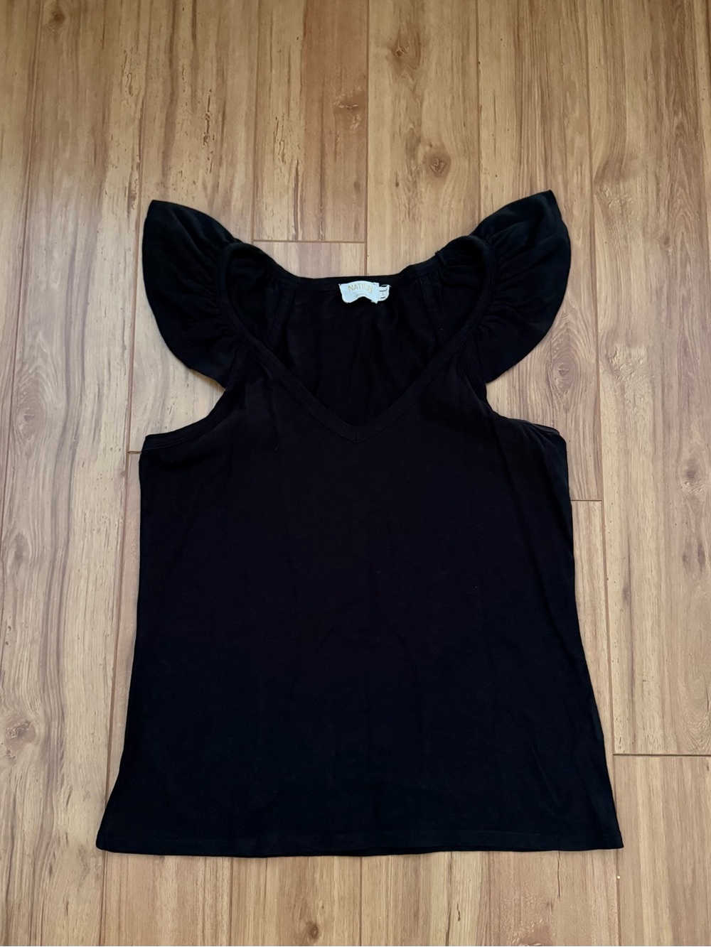 NATION Isabel Top with Ruffled Sleeve in Black